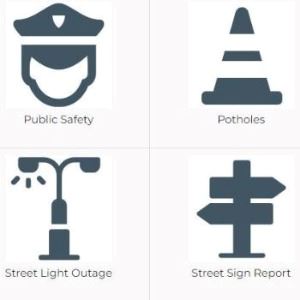 Image showing icons for reporting issues such as potholes.