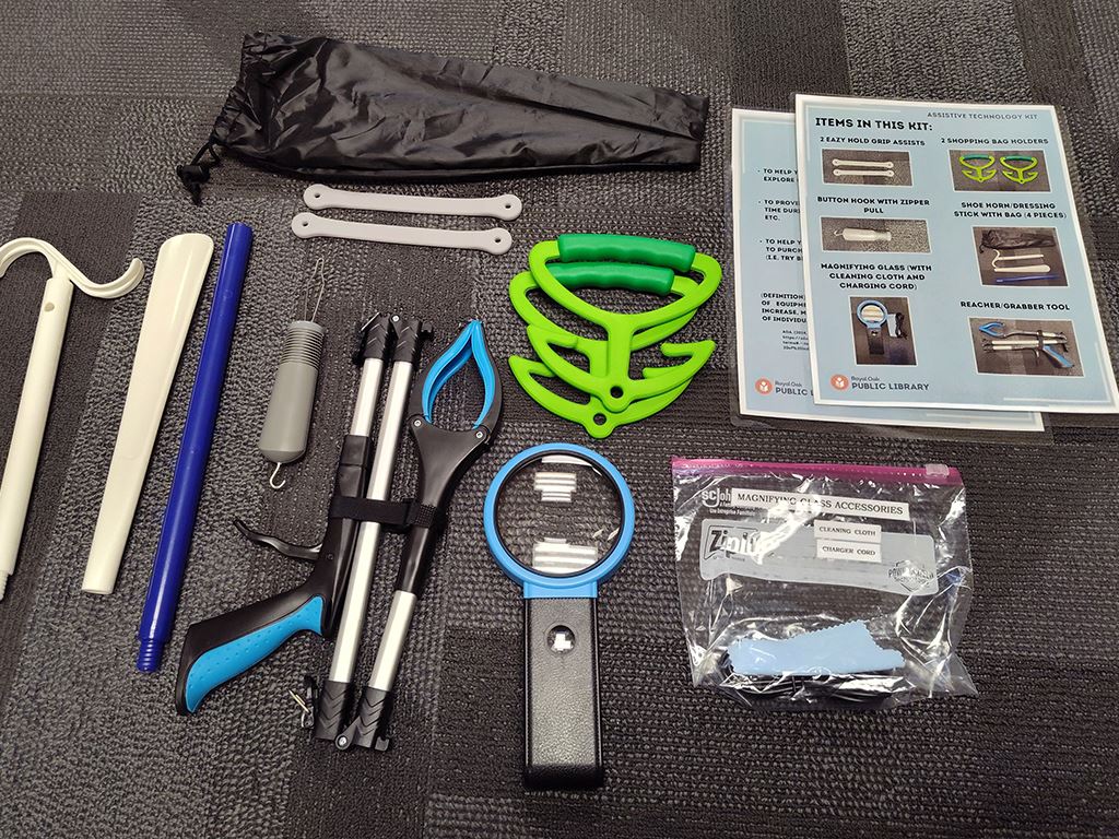 Photo of our Assistive Technology Kit available for checkout.