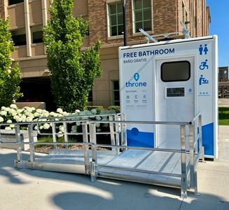 Throne smart toilet in Centennial Commons Park